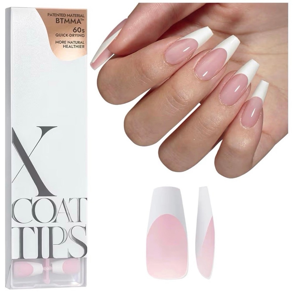 BTArtbox Pink and White French press on  Nail Tips